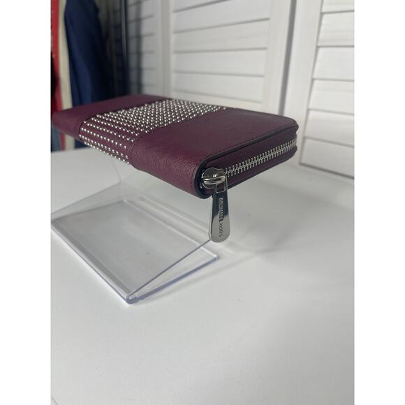 Michael Kors Burgundy with Silver beading Zip Around Continental Wallet - Picture 8 of 8